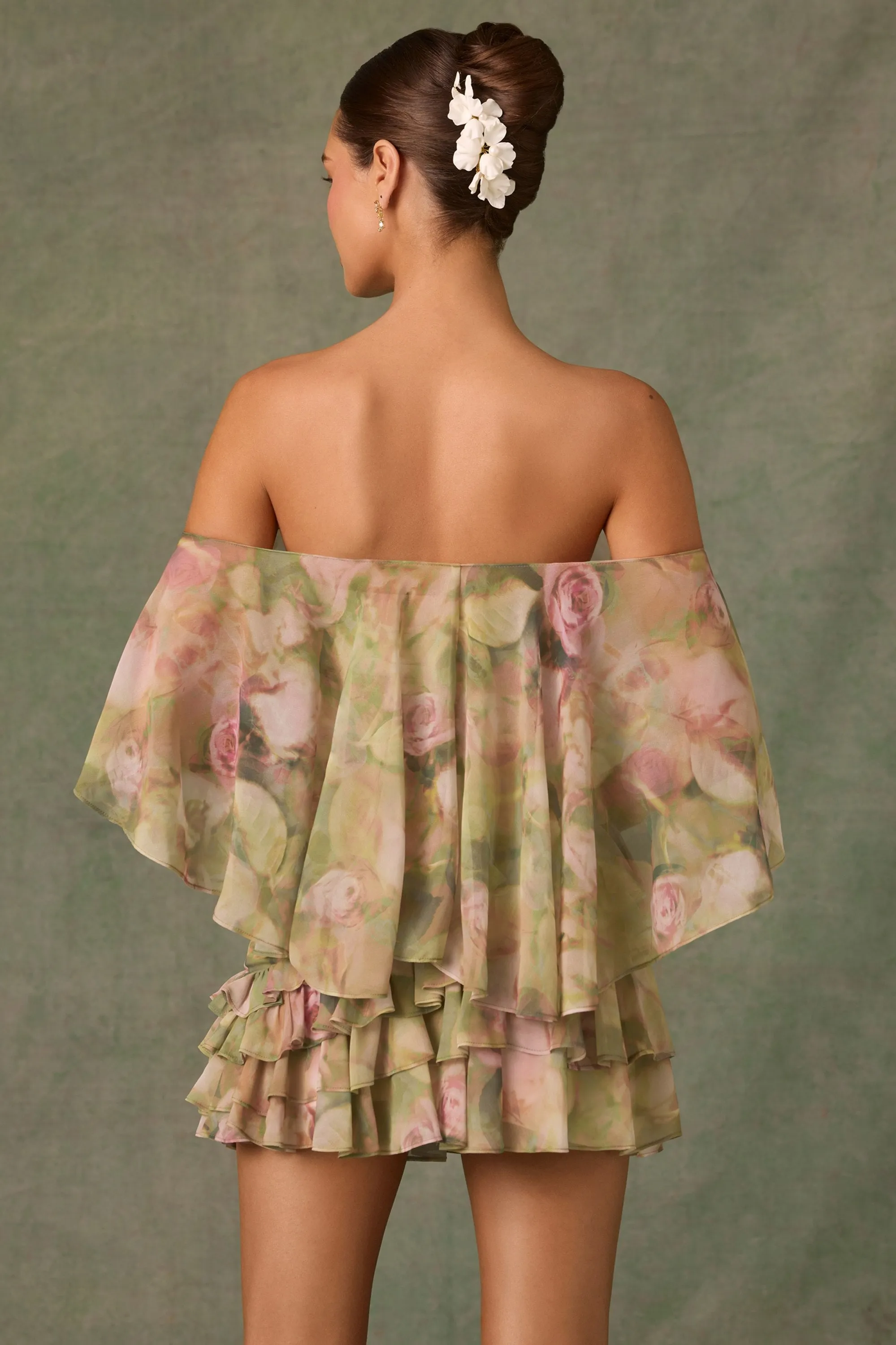 Off-Shoulder Ruffled Mini Dress in Floral Multi Print Mini for a night out Hot Rush