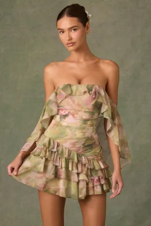 Vibrant Prints Off-Shoulder Ruffled Mini Dress in Floral Multi Print
