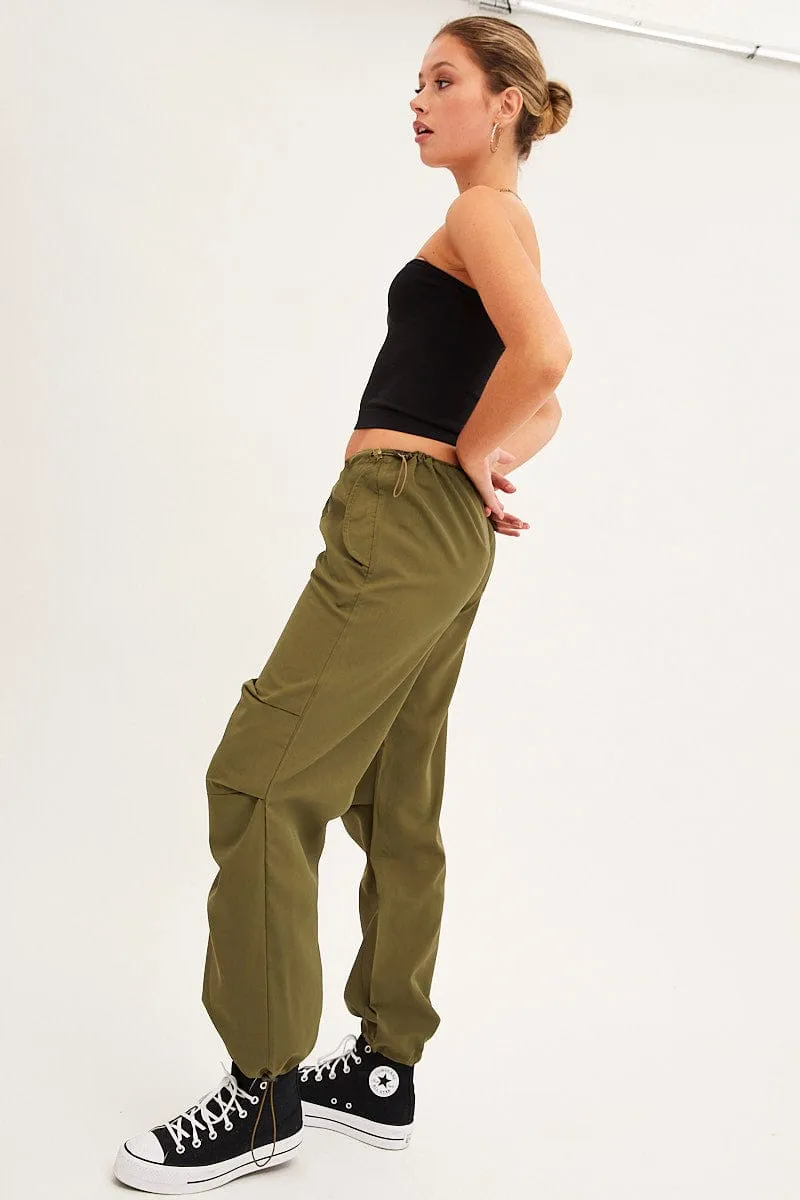 Green Cargo Parachute Low Rise Pants Ultra Soft Blend
