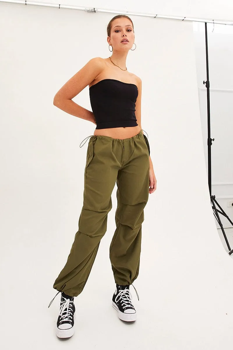 Office Appropriate Green Cargo Parachute Low Rise Pants