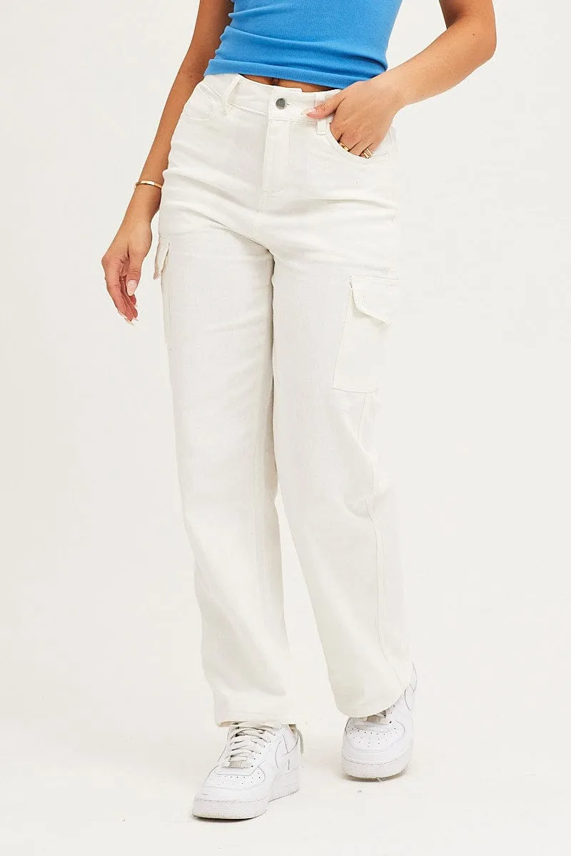 White Cargo Pants Polyester Relaxed Look Modern Relaxed
