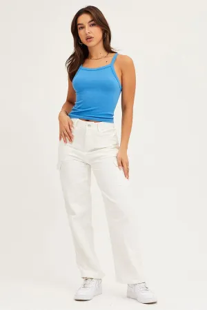 White Cargo Pants Polyester SoftCottonBlend Perfect Movement