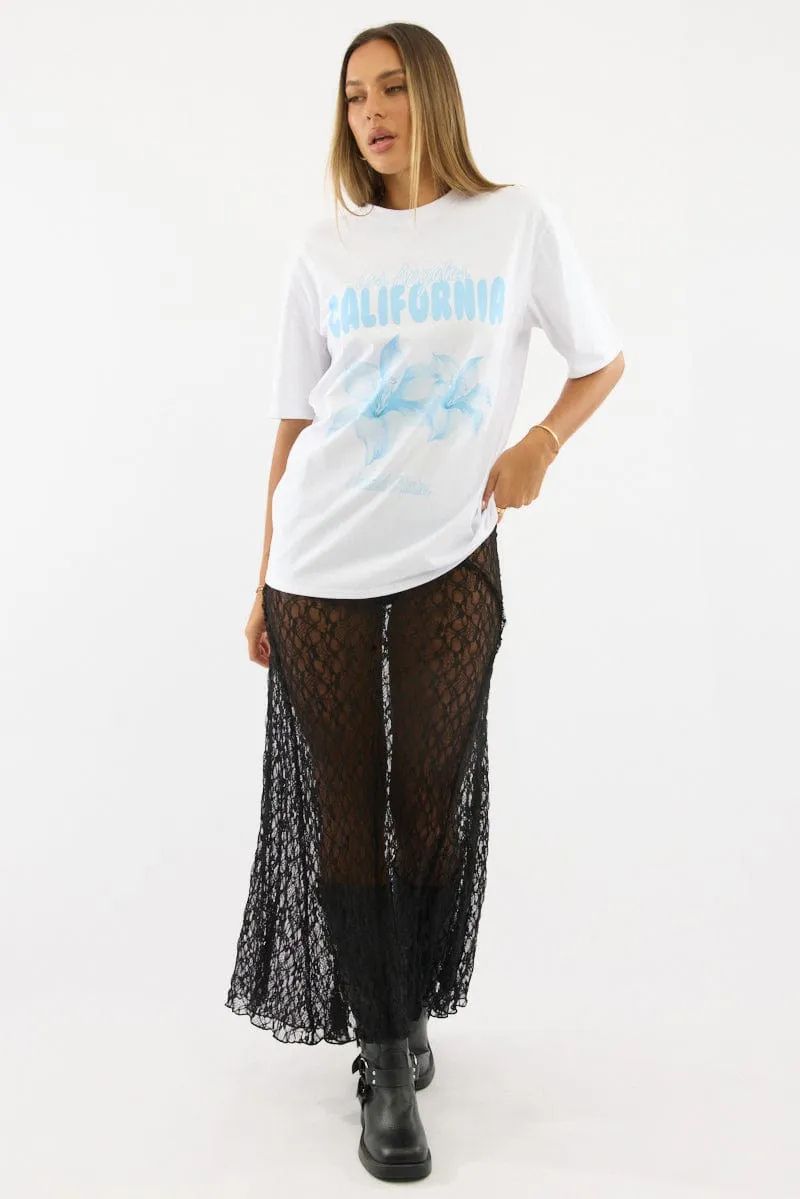 Black Lace Maxi Skirt High Rise Street Attire