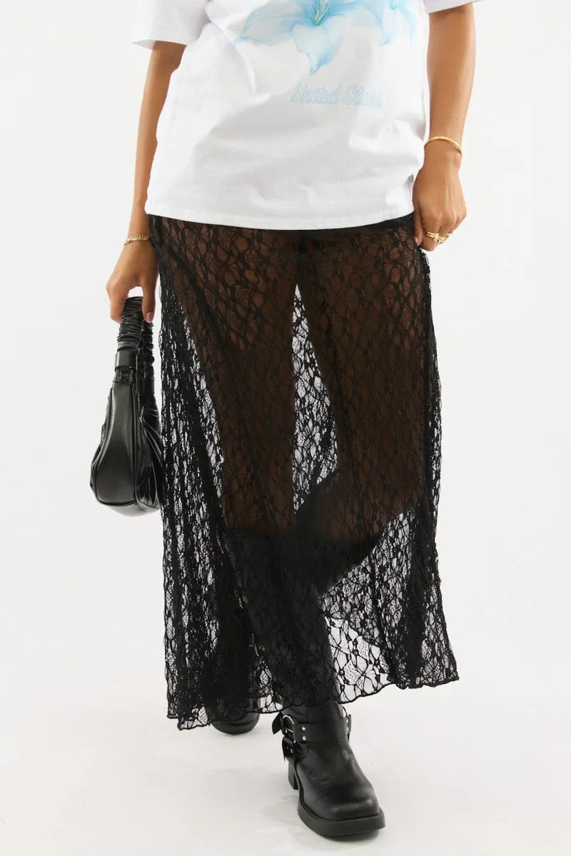 Black Lace Maxi Skirt High Rise Collector??s Item