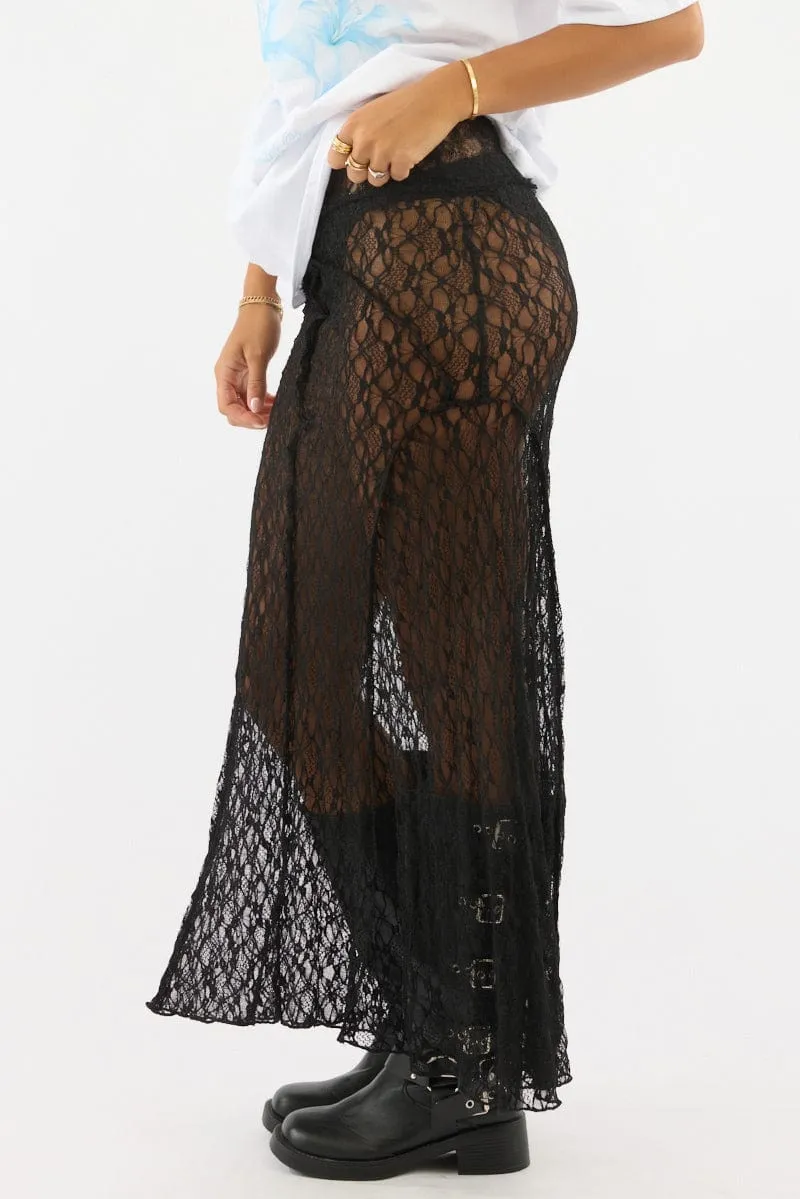 Multi Purpose Roll Up Hem Black Lace Maxi Skirt High Rise