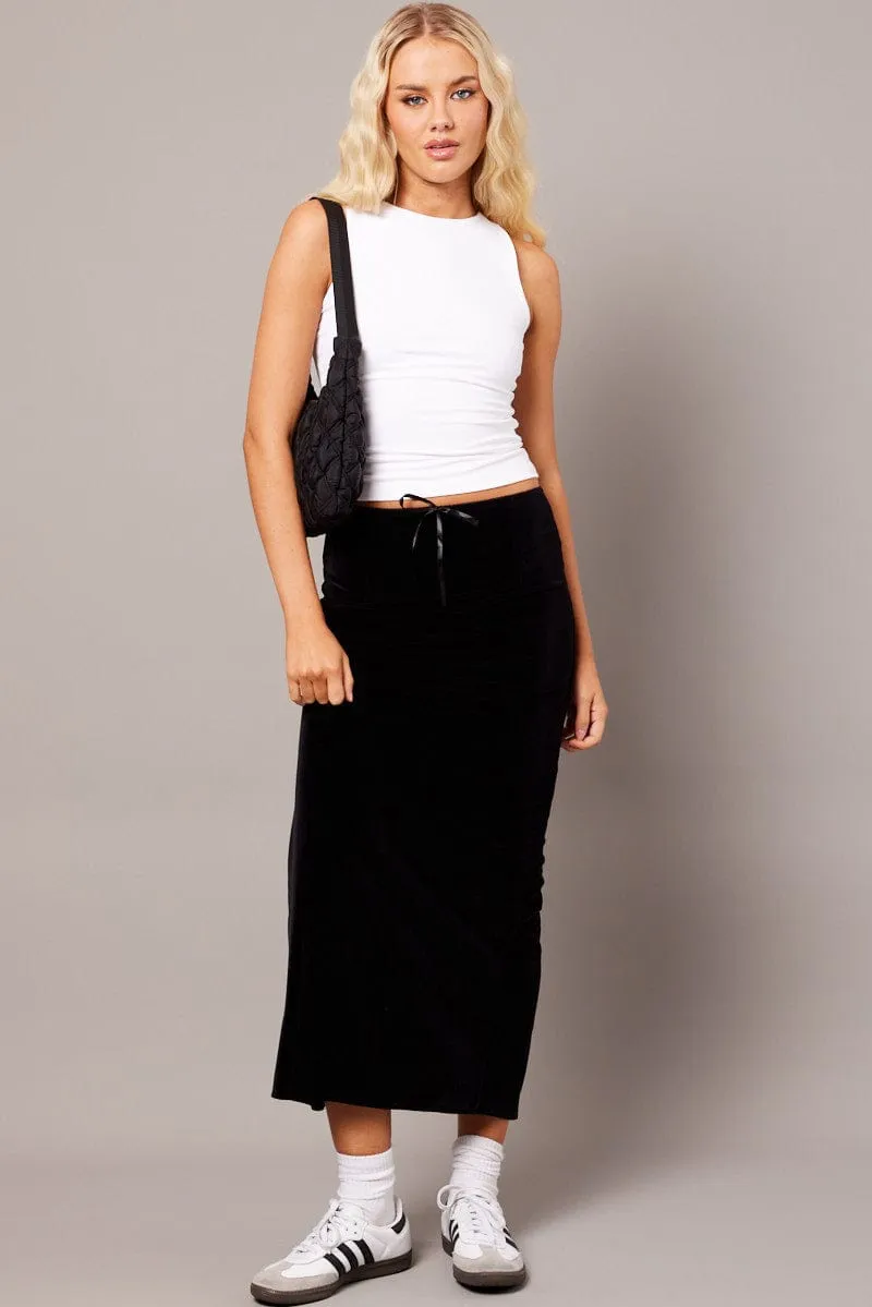 Stylish Vibe Black Maxi Skirt Velvet