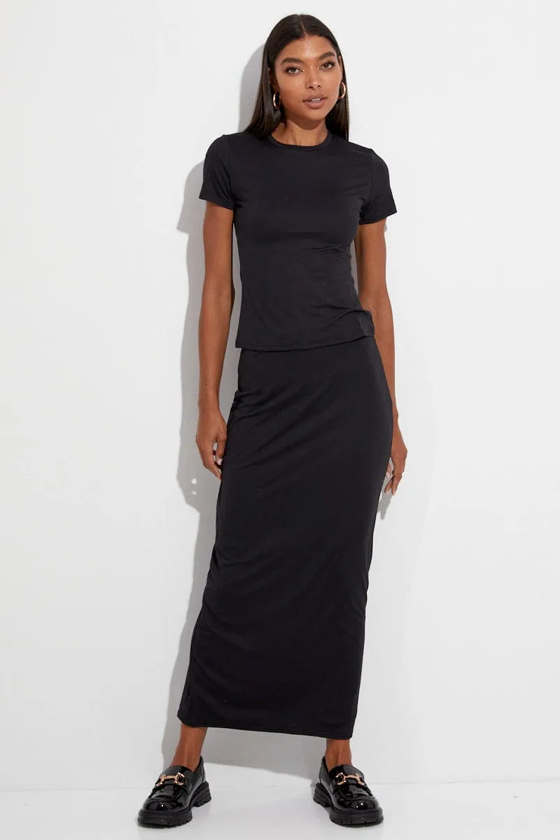 Minimalist Trim Black Supersoft Slim Fit Maxi Skirt