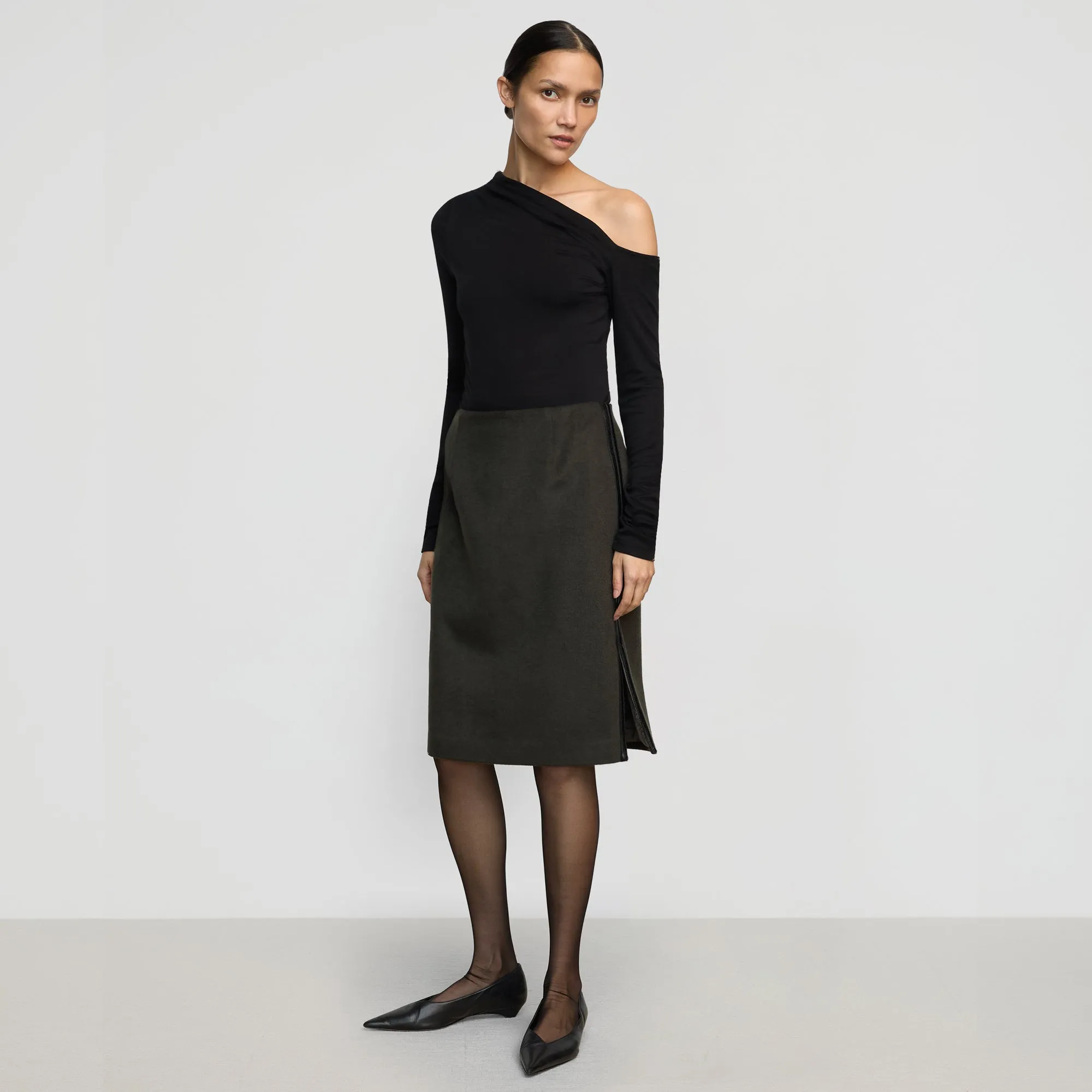 Tonal Look Colette Contrast Leather-Trim Skirt
