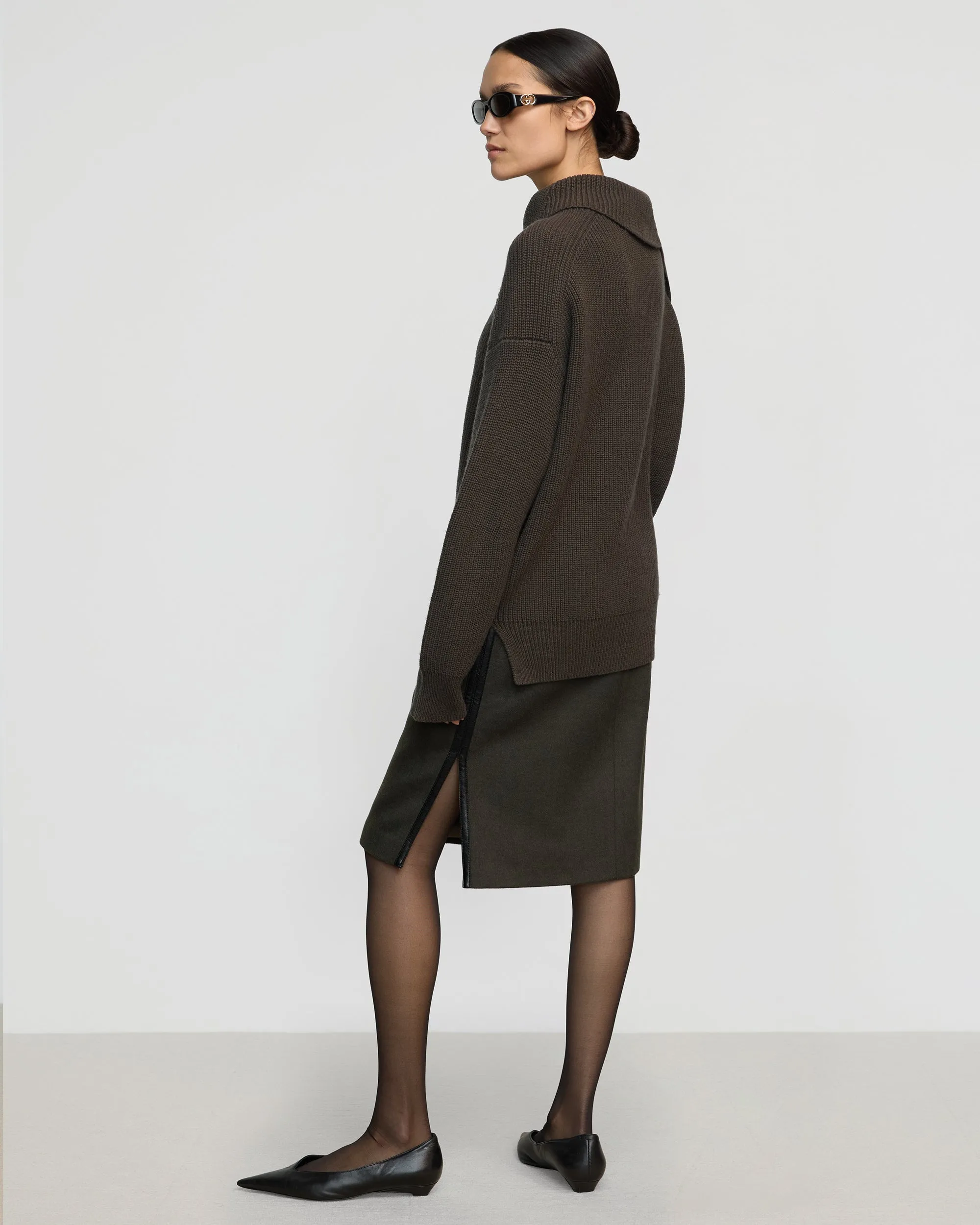Colette Contrast Leather-Trim Skirt Laser cut