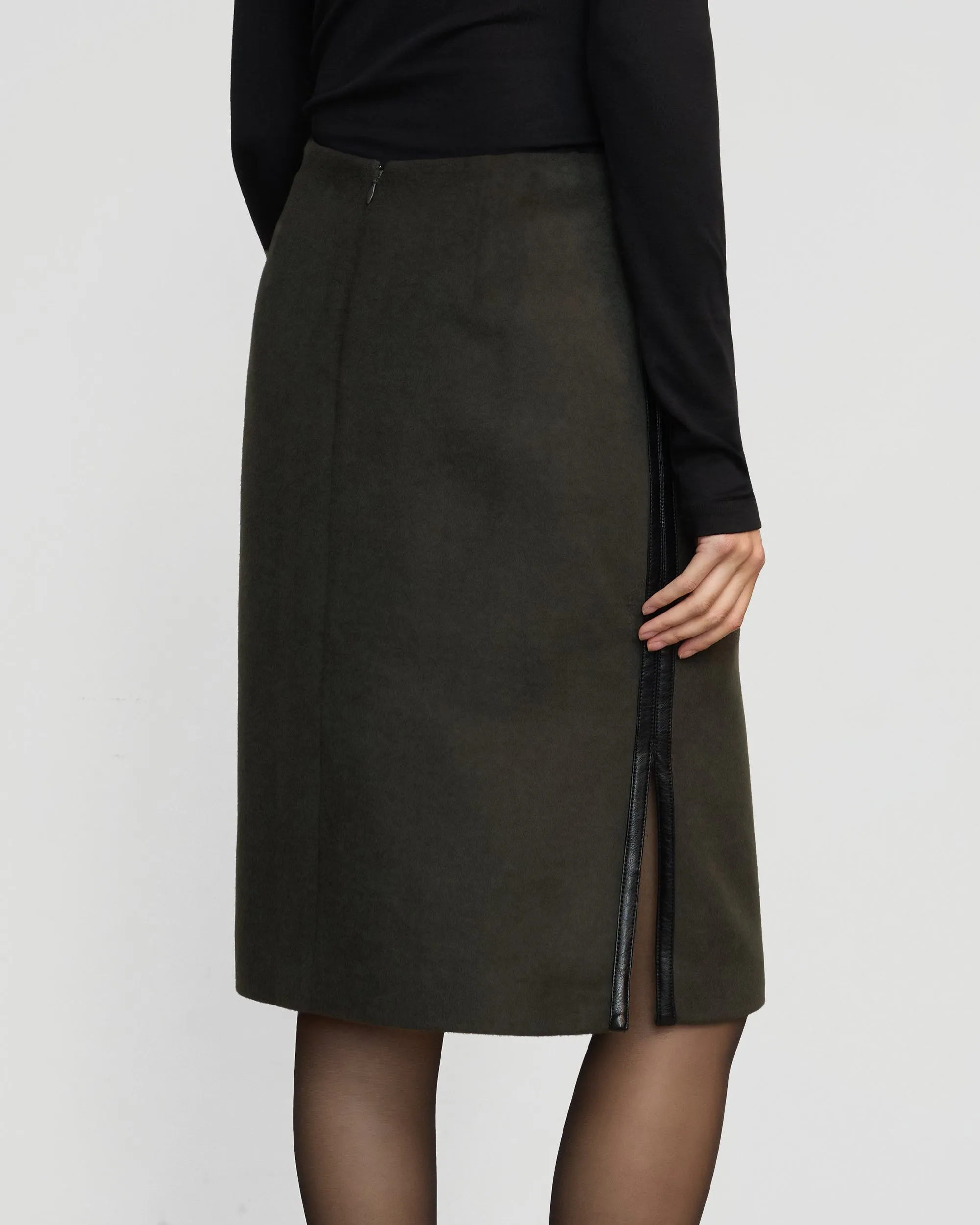 Colette Contrast Leather-Trim Skirt Refined Style