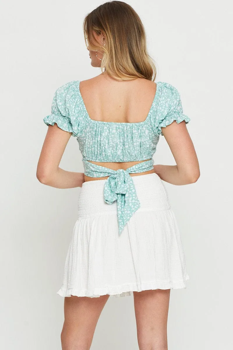 White Shirred Skater Skirt Lightweight Fabric