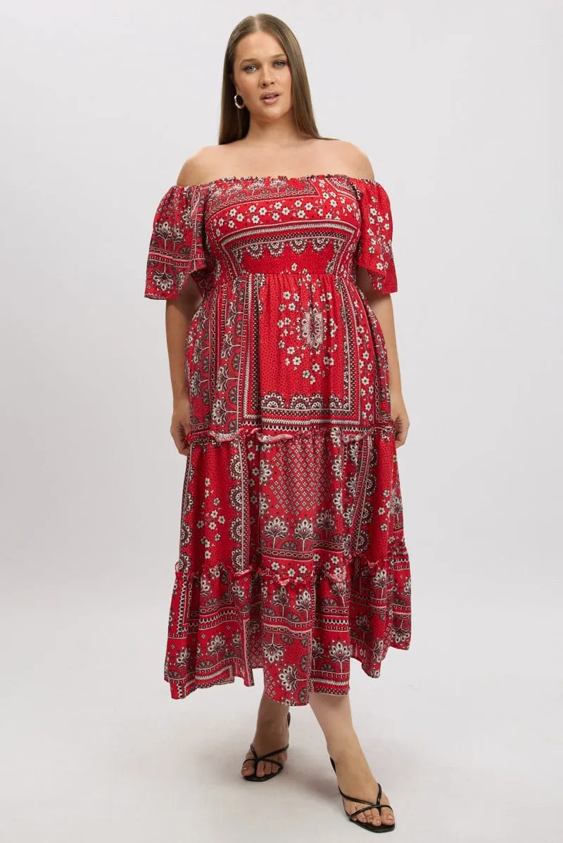 Red Boho Maxi Dress Short Sleeve Tiered Classic Grace Quartz Glow