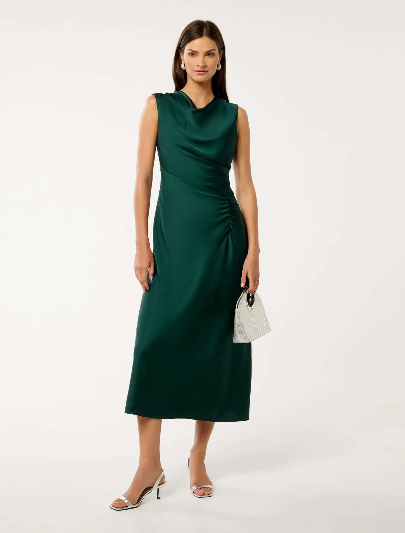 Bold printed floor dress Side Slit Ava Draped Satin Maxi Dress