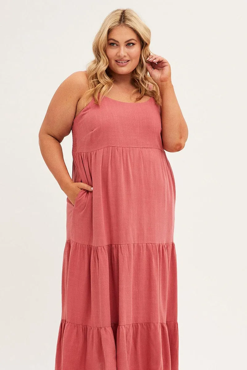 Drift Sand Brown Maxi Dress Sleeveless Tiered Linen Blend