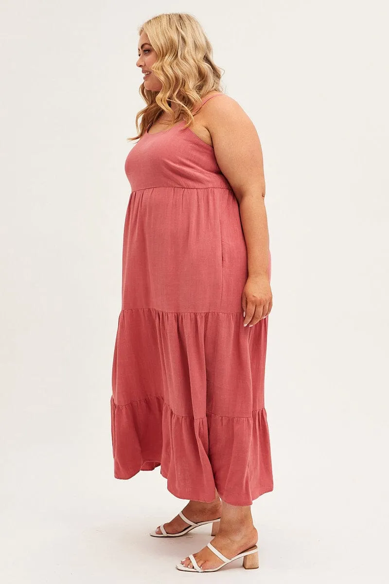 Brown Maxi Dress Sleeveless Tiered Linen Blend Iron Gate