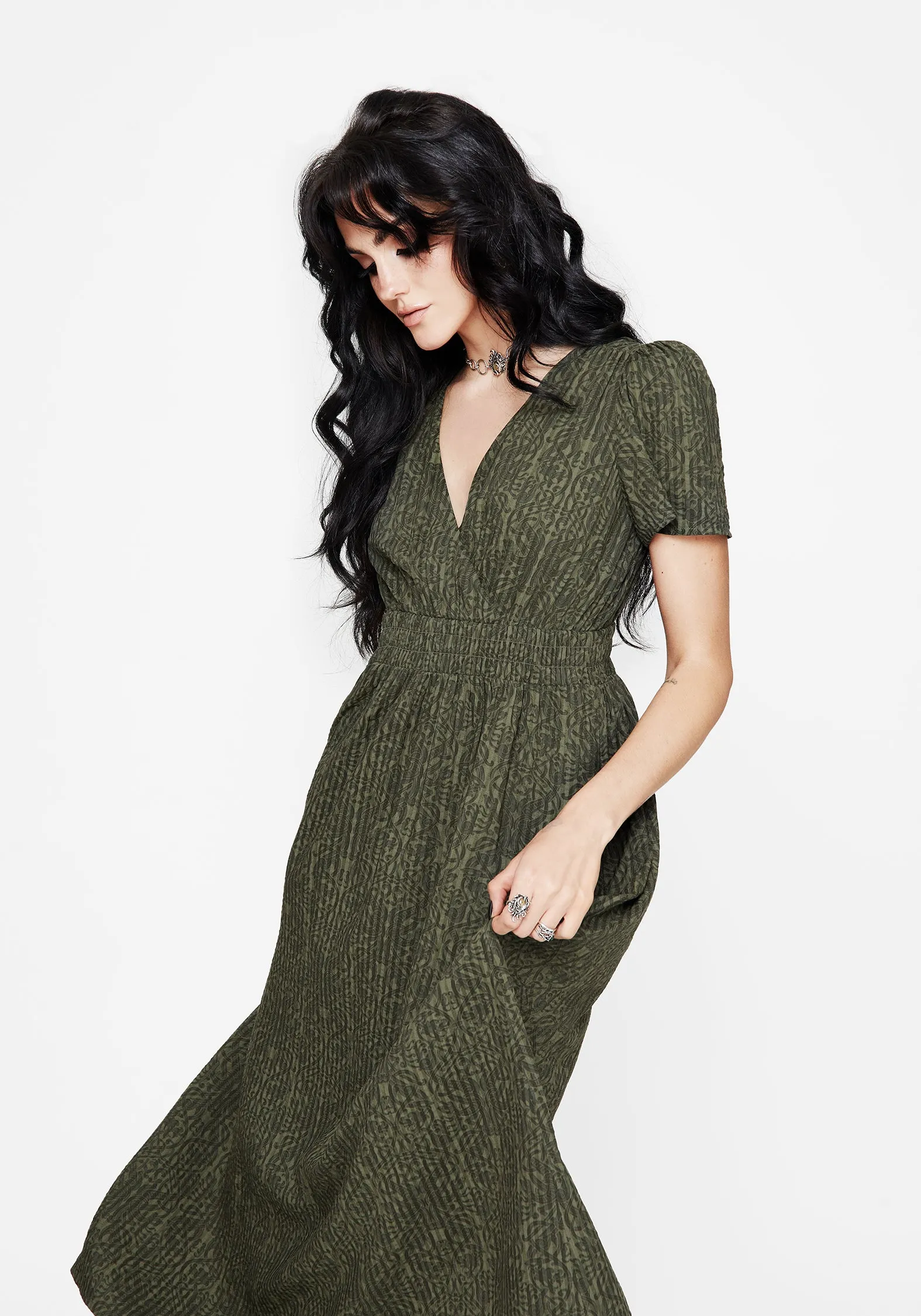 Francesca Dragon Printed Wrap Over Midaxi Dress Rose Arch