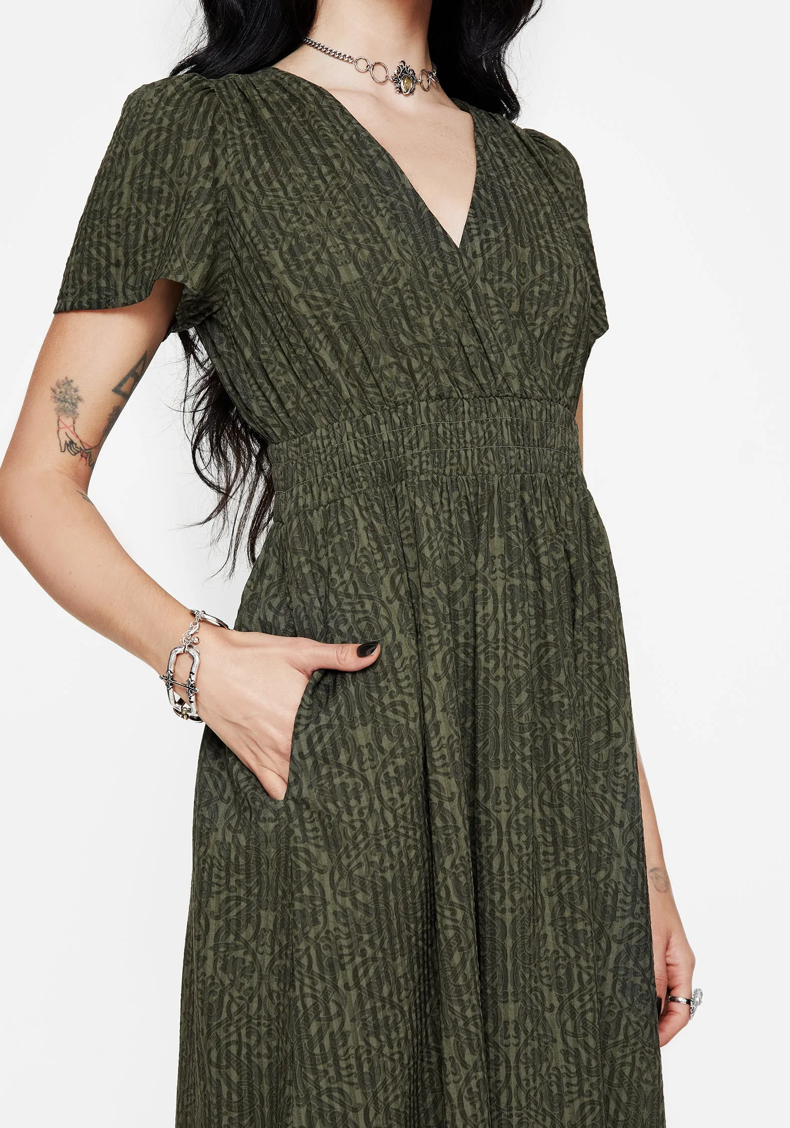Francesca Dragon Printed Wrap Over Midaxi Dress Magic Hour The flattering cut of this dress creates a polished appearance without being overly fussy