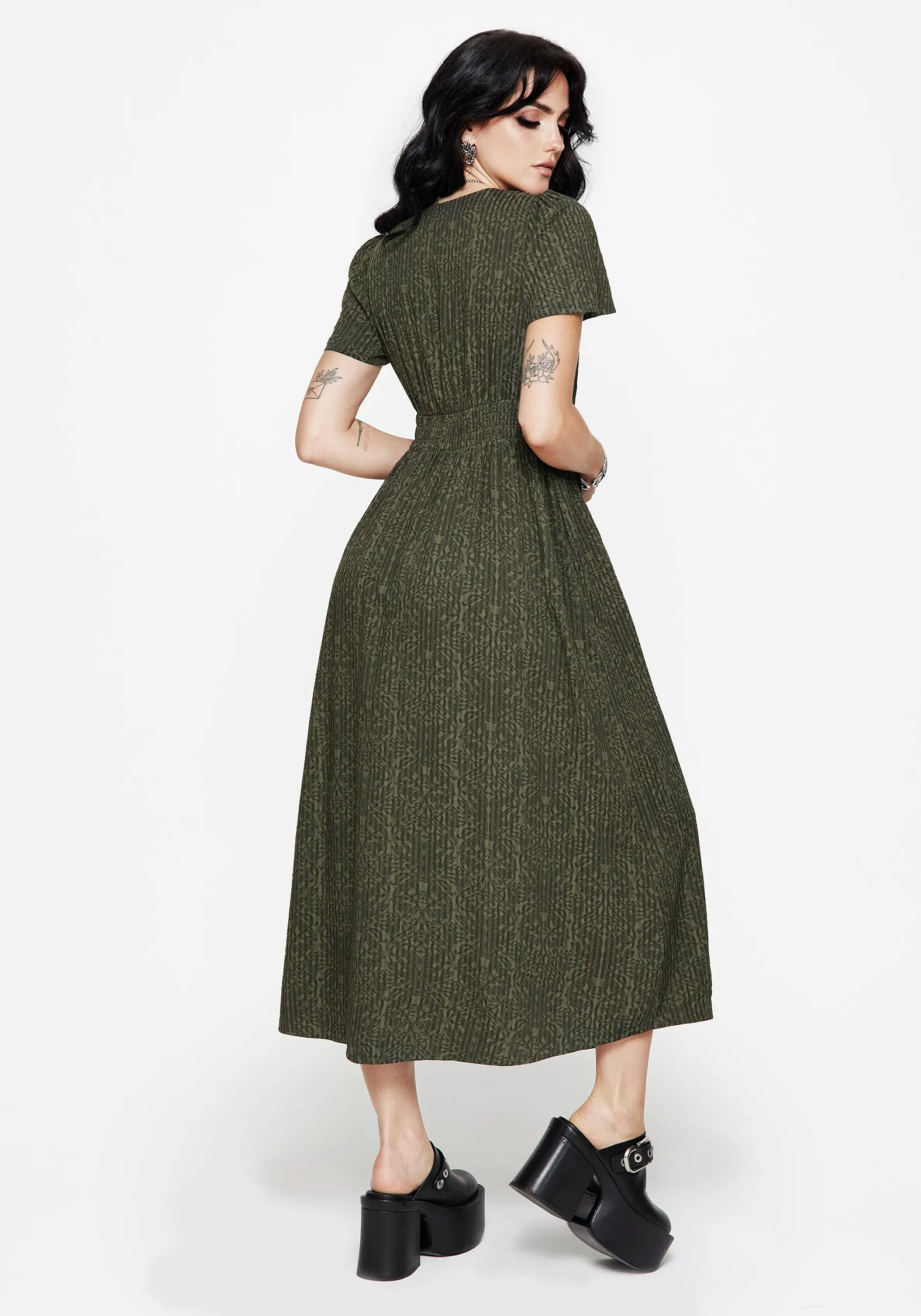 Ocean Arch Petal Rain Francesca Dragon Printed Wrap Over Midaxi Dress