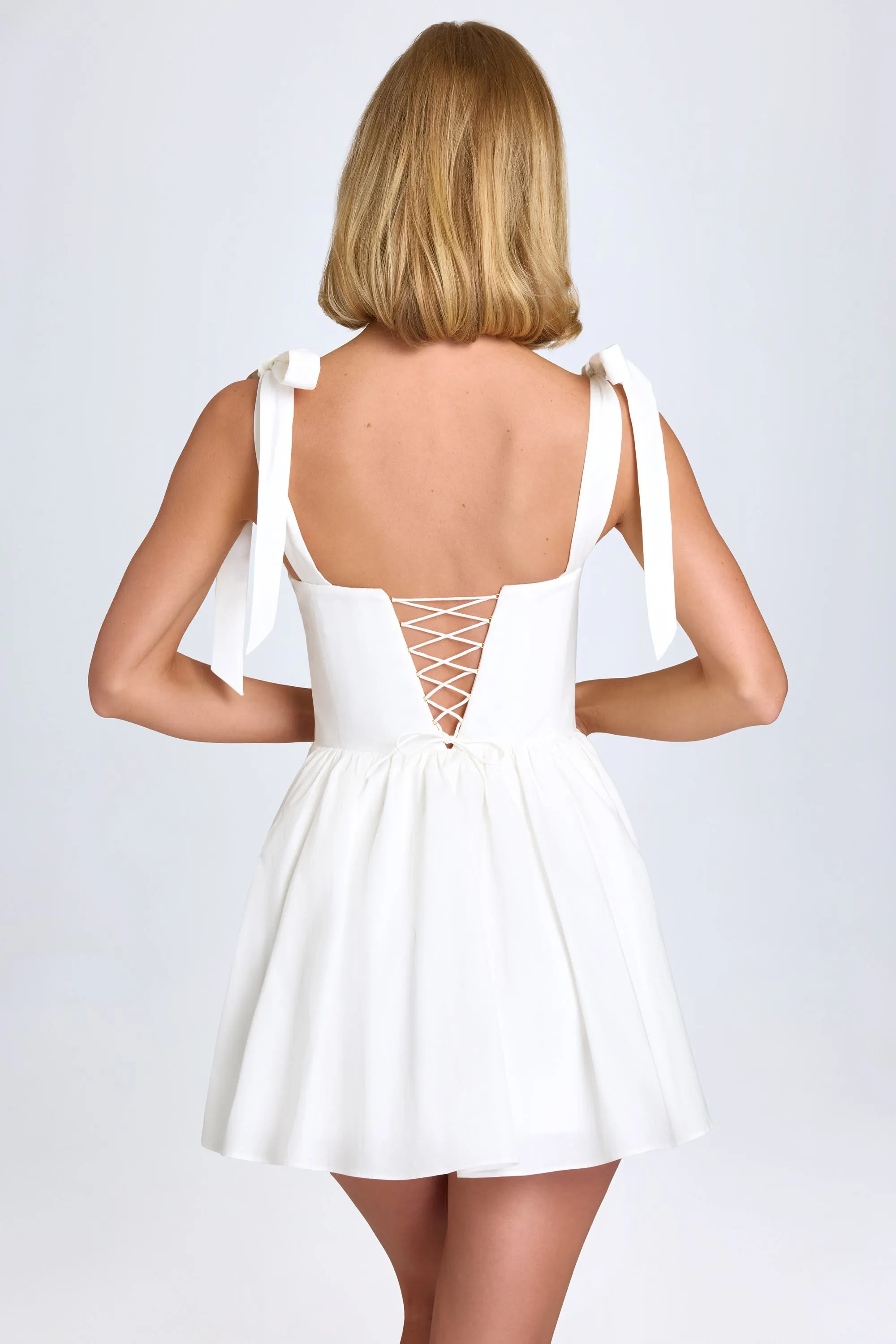 Beat Soft Ruched Corset Mini Dress in White