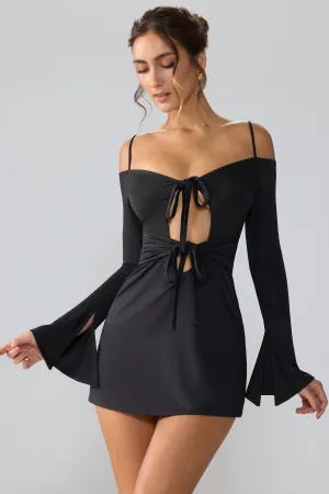 Slinky Jersey Long Sleeve Cut Out Mini Dress in Black Easy Fashion Hot Girl