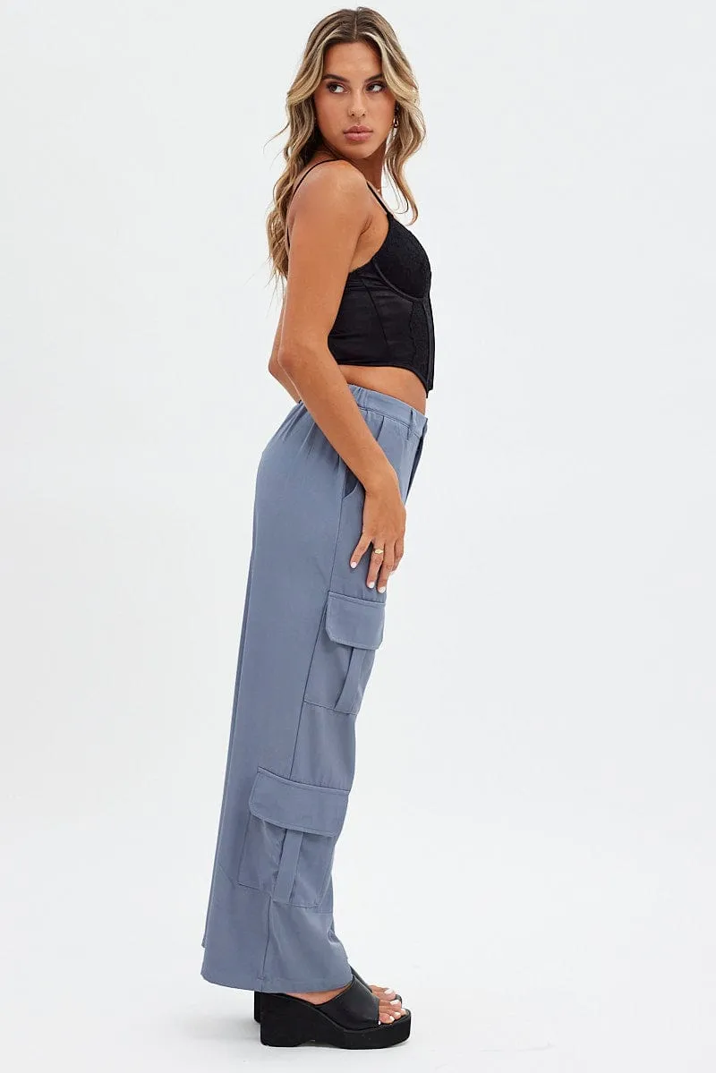 Grey Wide Leg Pants Cargo Pockets Seamless Technology