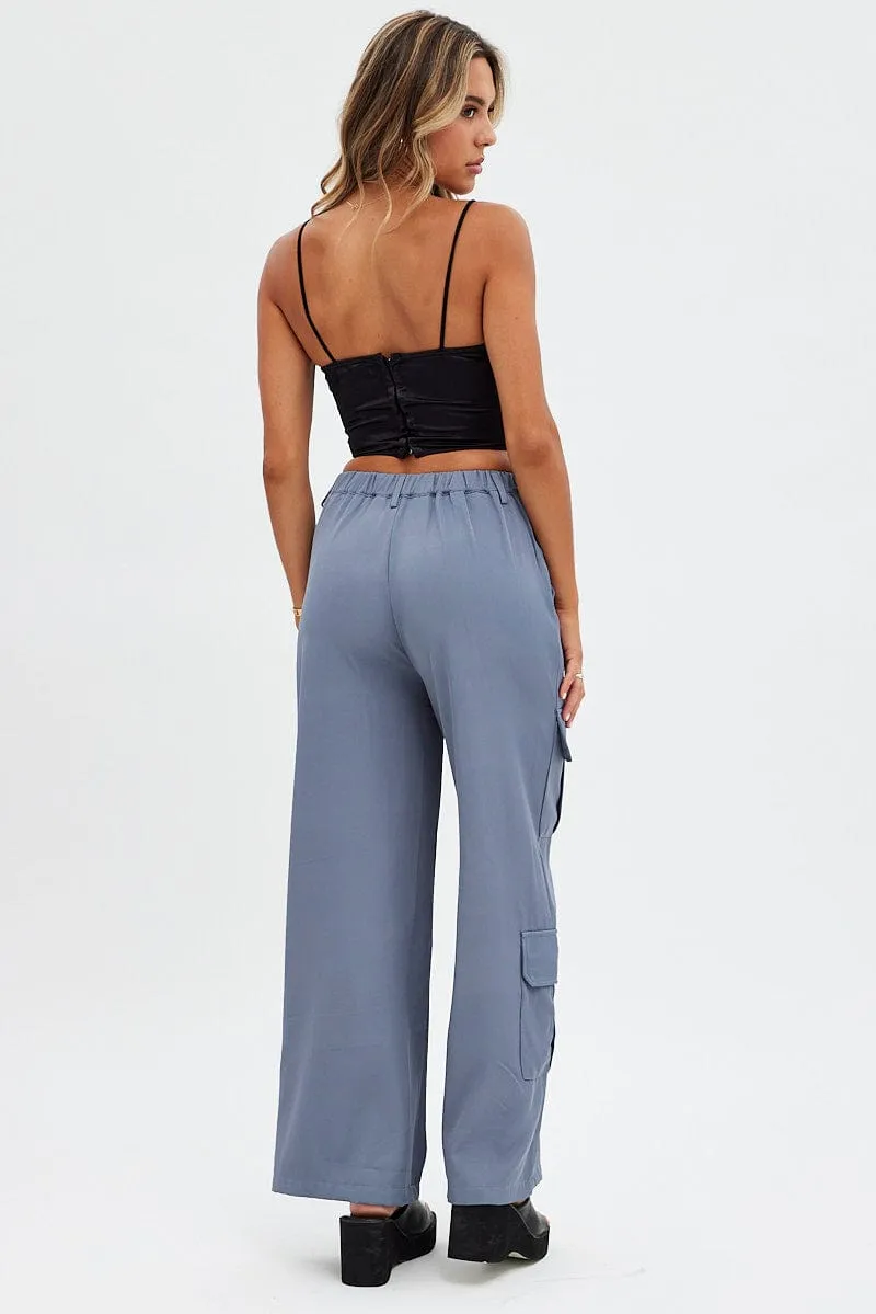 Grey Wide Leg Pants Cargo Pockets BreathableLining ExpandableSidePanels