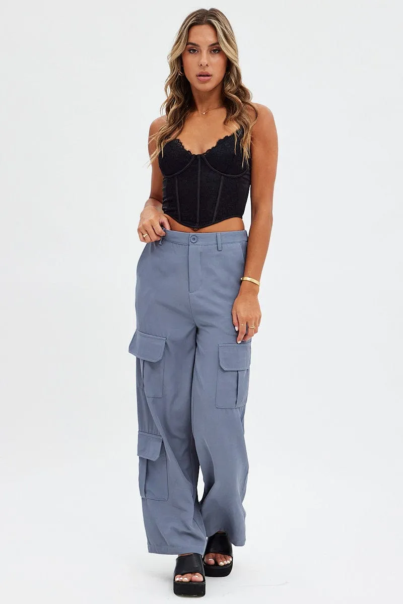 Hidden pockets Grey Wide Leg Pants Cargo Pockets