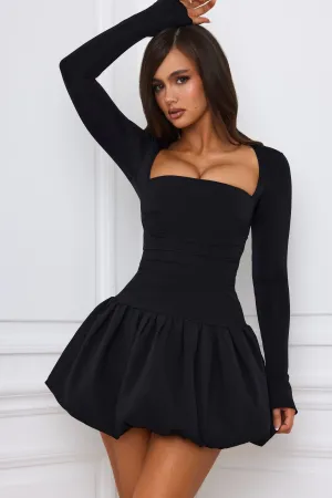 Long-Sleeve Bubble Hem Mini Dress in Black Effortless chic mini Quick Dry Technology