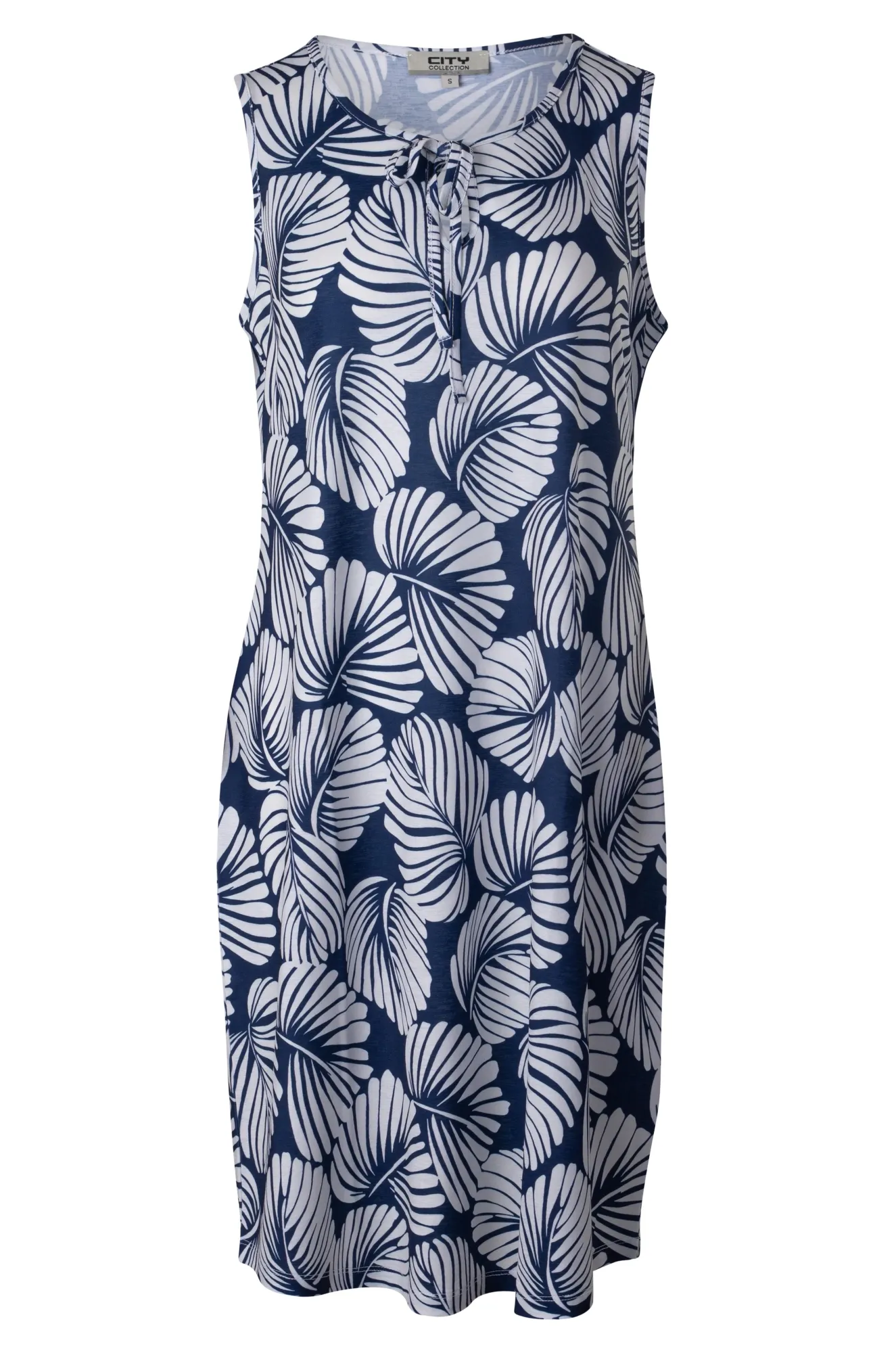 StretchFit Fine Slinky Dress | BLUE WHITE PALM | 7434A1