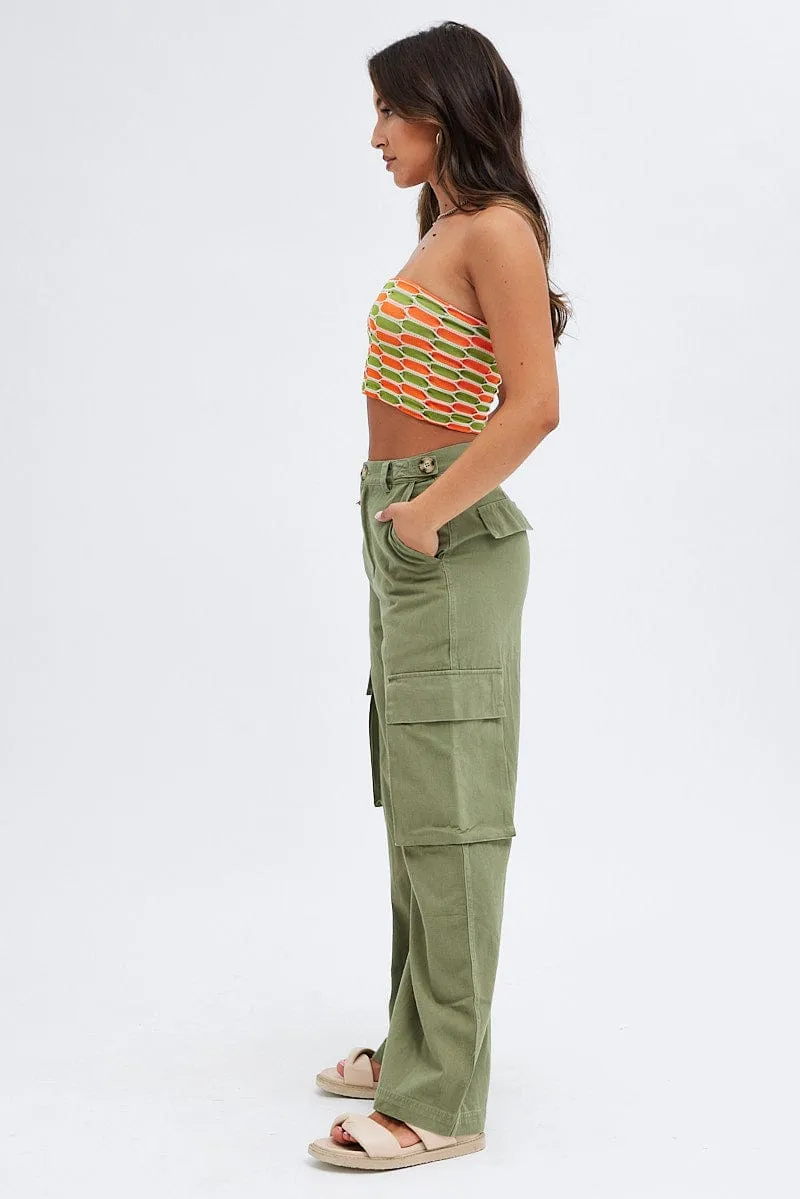 Quick Dry Technology Cozy And Stylish Green Wide Leg Pants Cargo Pockets