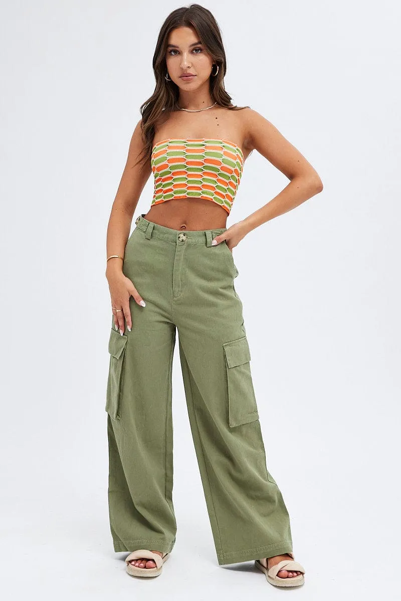 Perfect Layer Roomy Fit Green Wide Leg Pants Cargo Pockets