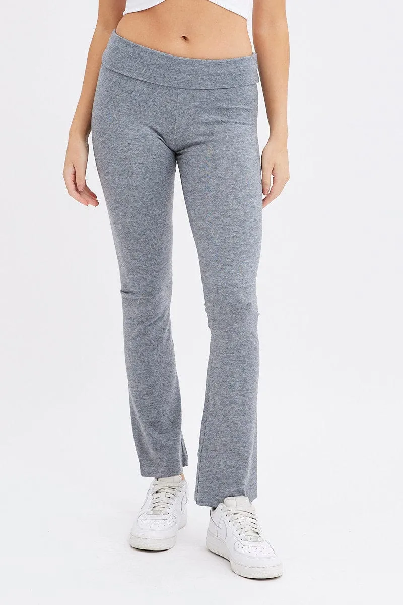 Grey Flare Leg Pants Turn Down Waist Jersey Chilly Day Layers