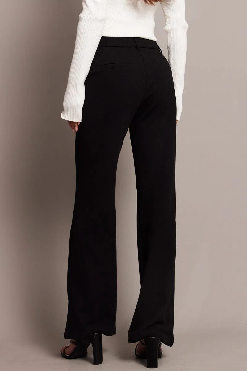 Lined interior Black Flare Leg Pants Mid Rise