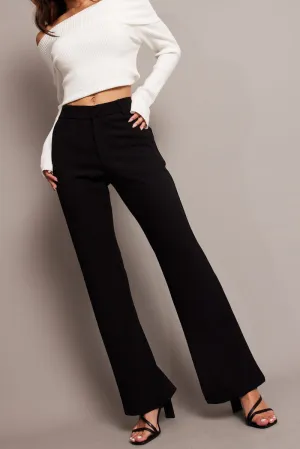 Black Flare Leg Pants Mid Rise All Day Use Reinforced Seams