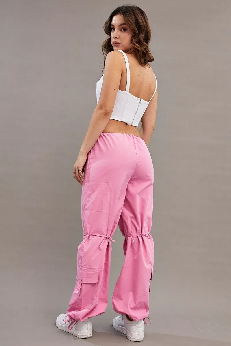 TearResistantMaterial Breathable Fit Pink Cargo Parachute Pants Relaxed