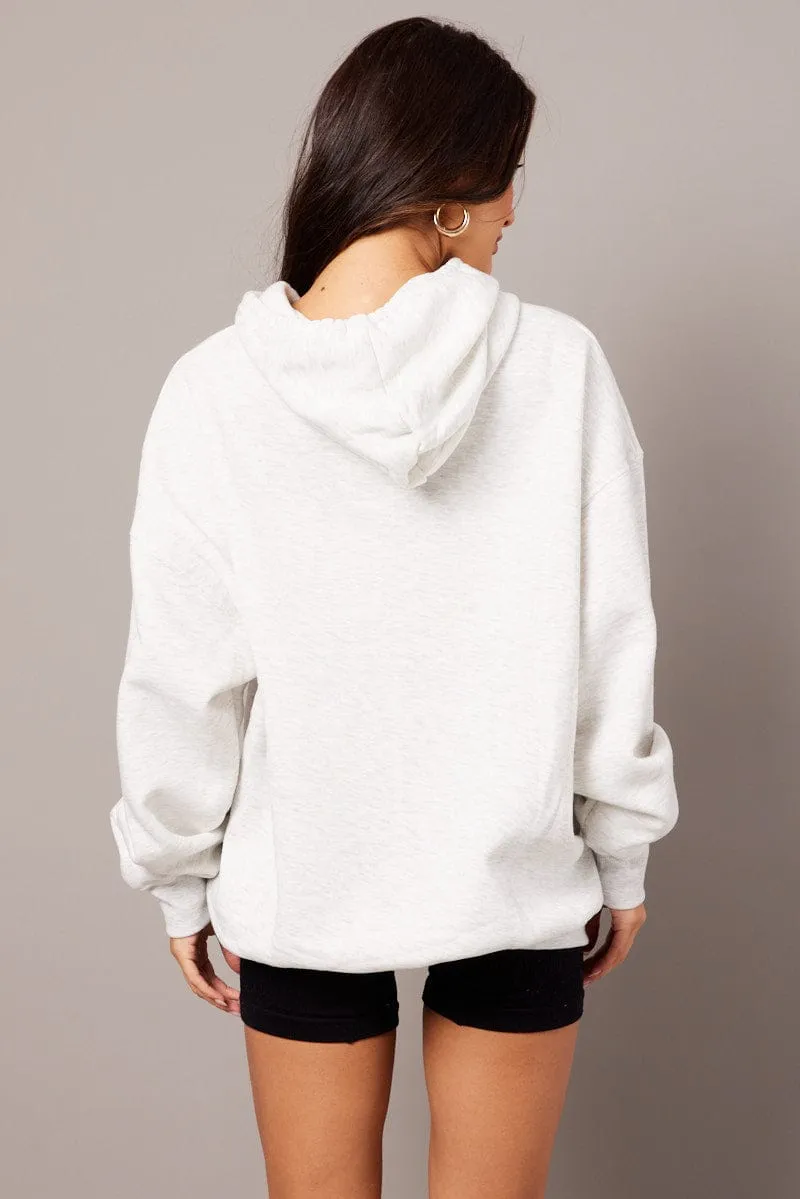 Comfy Layer Fashionable Design Grey Graphic Sweater Long Sleeve Hoodie