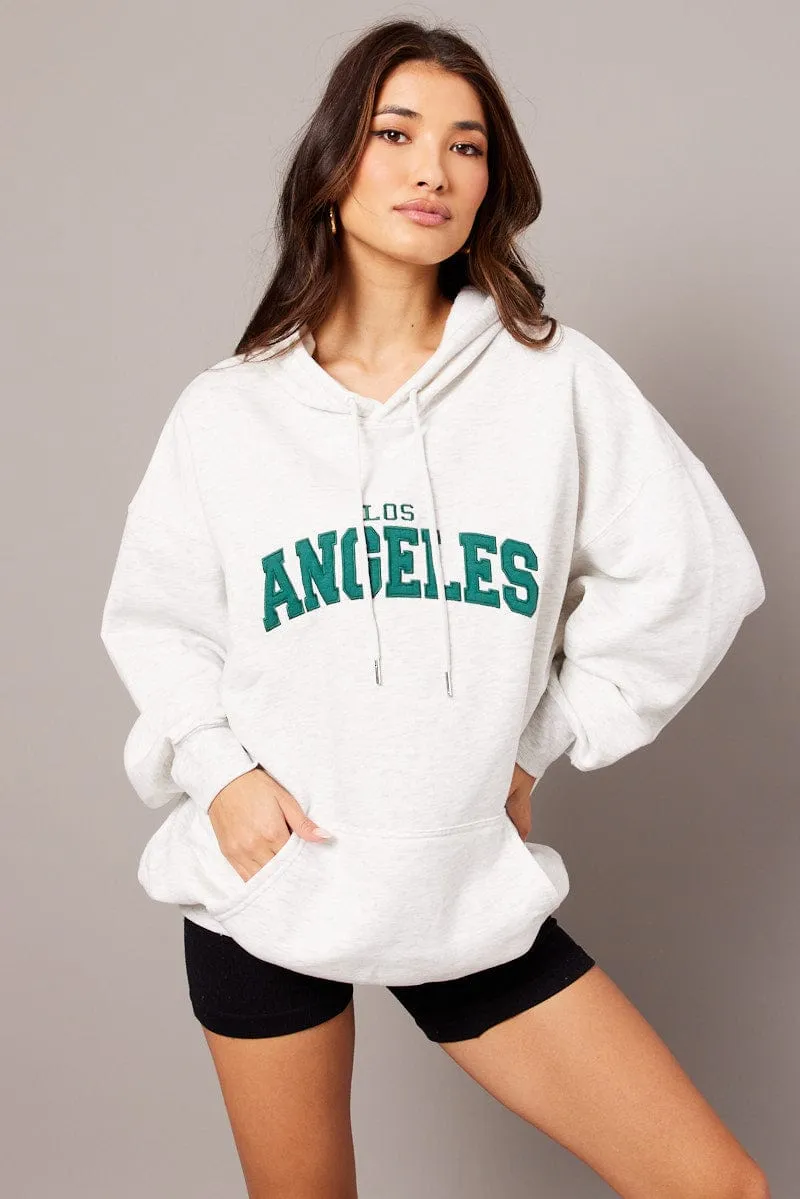 Grey Graphic Sweater Long Sleeve Hoodie Trendy Essentials