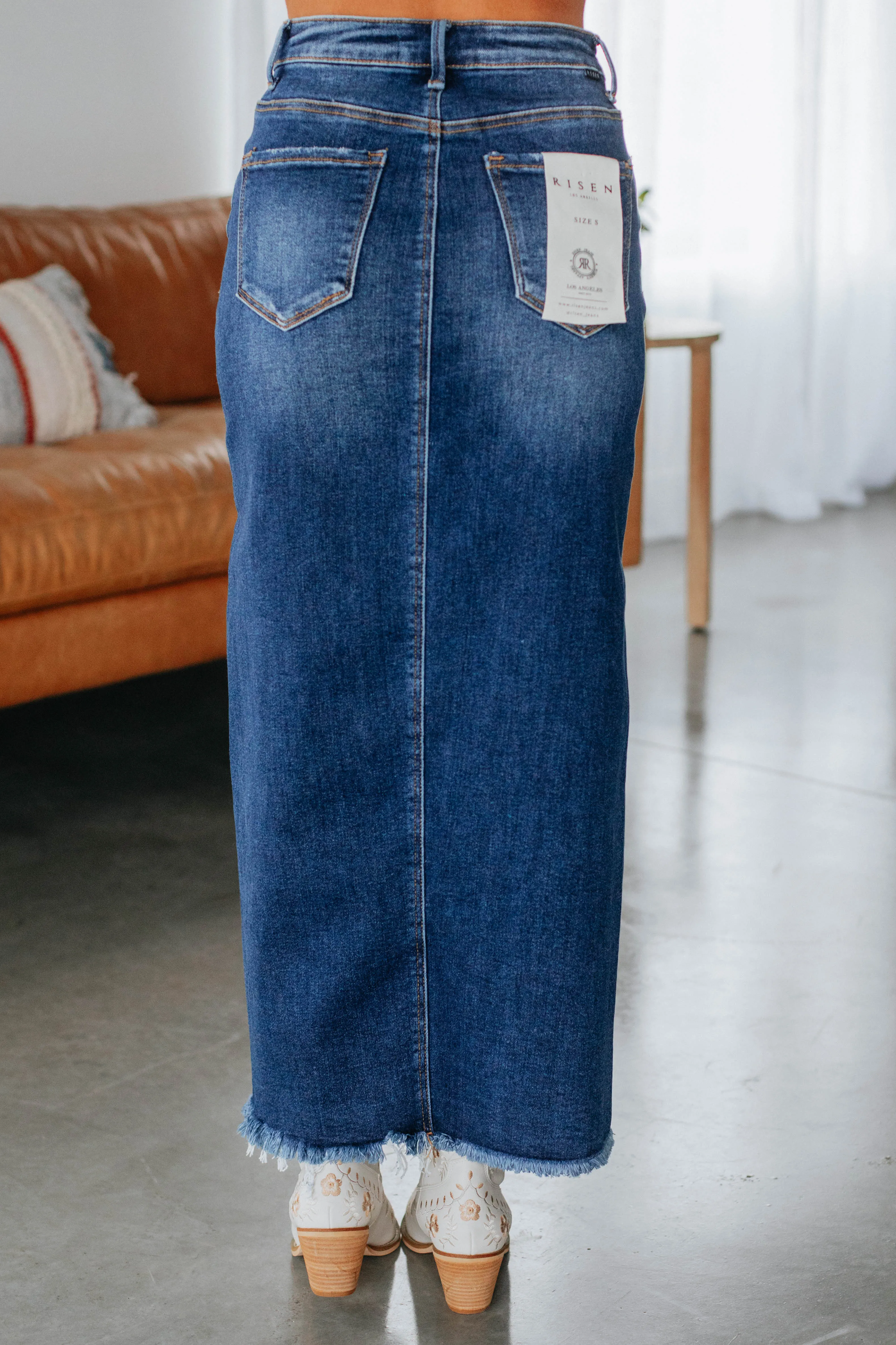 Evening Outing perforated design Candyn Risen Denim Skirt - Dark Wash