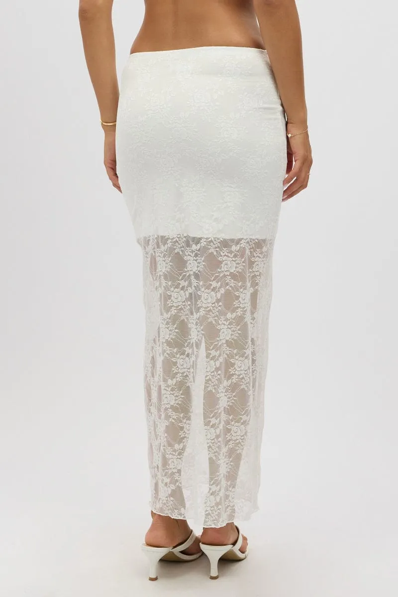 White Lace Maxi Skirt Lined Tea length