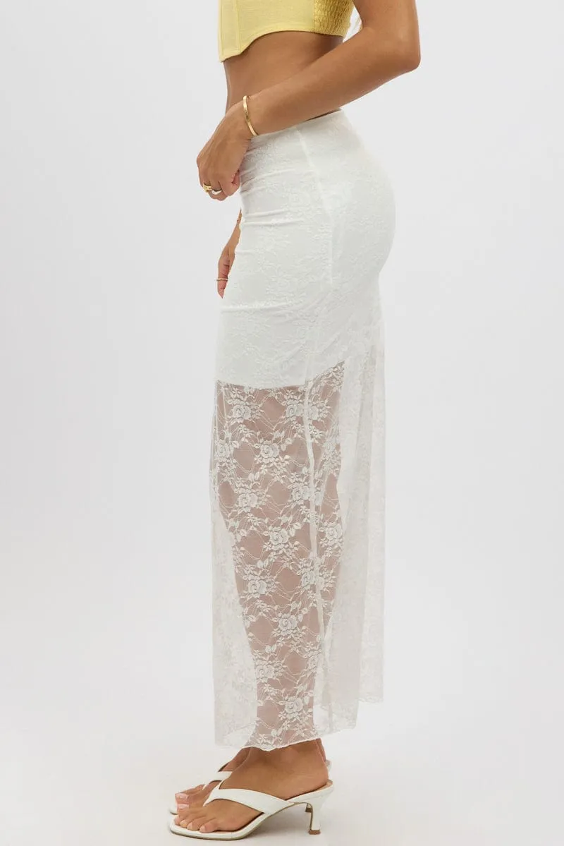 White Lace Maxi Skirt Lined Athleisure Inspired