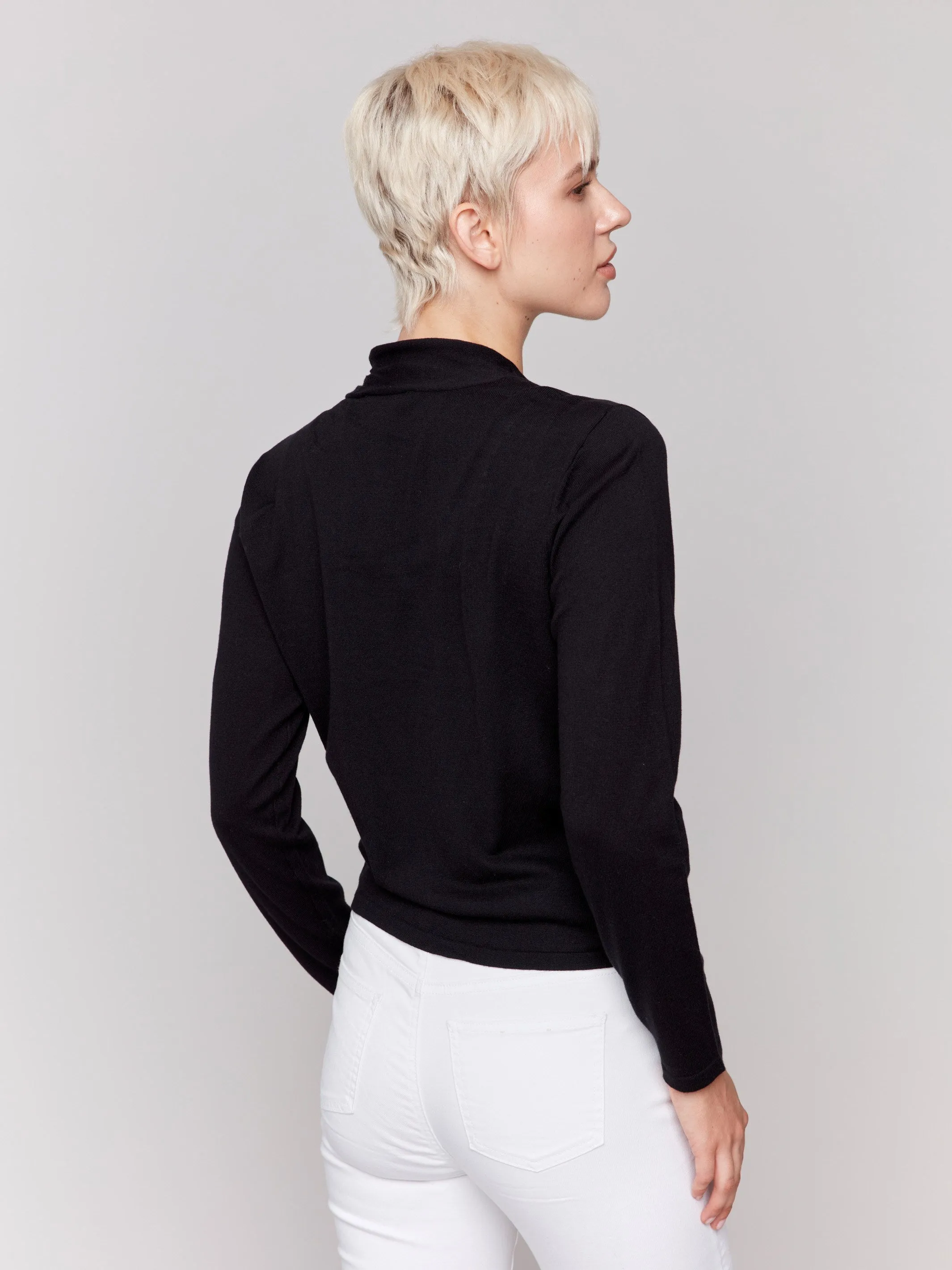 Tie Front Bolero - Black Wrinkle Free Material Breathable Knit Wear