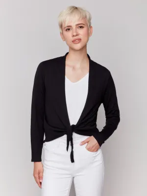 Tie Front Bolero - Black Soft Texture
