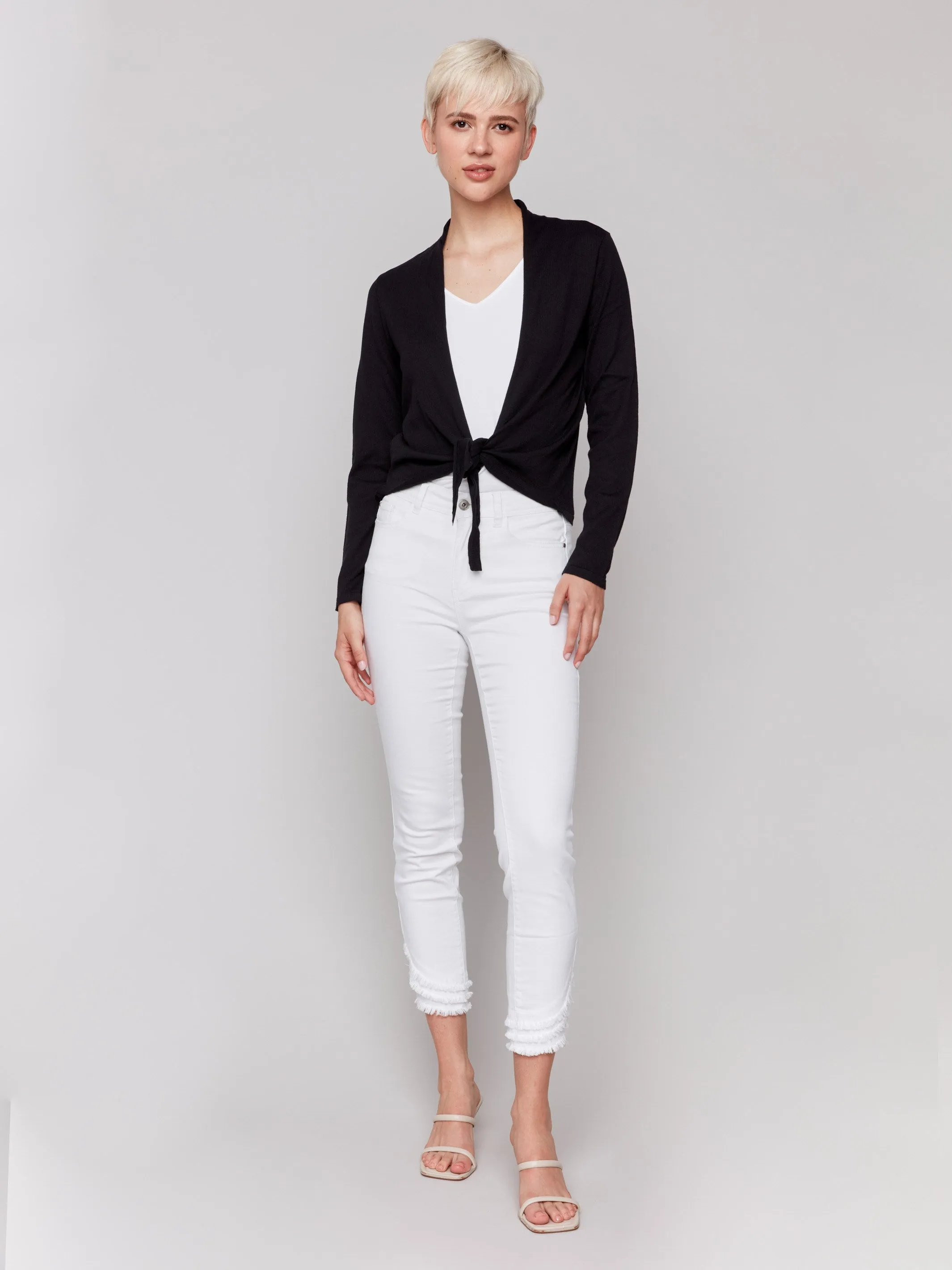 Modern Knit Tie Front Bolero - Black