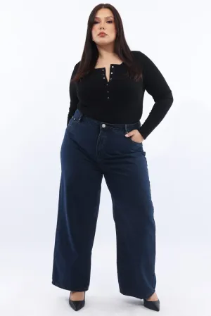 Core Look Flexible Style Denim Wide Leg Jeans Low Rise