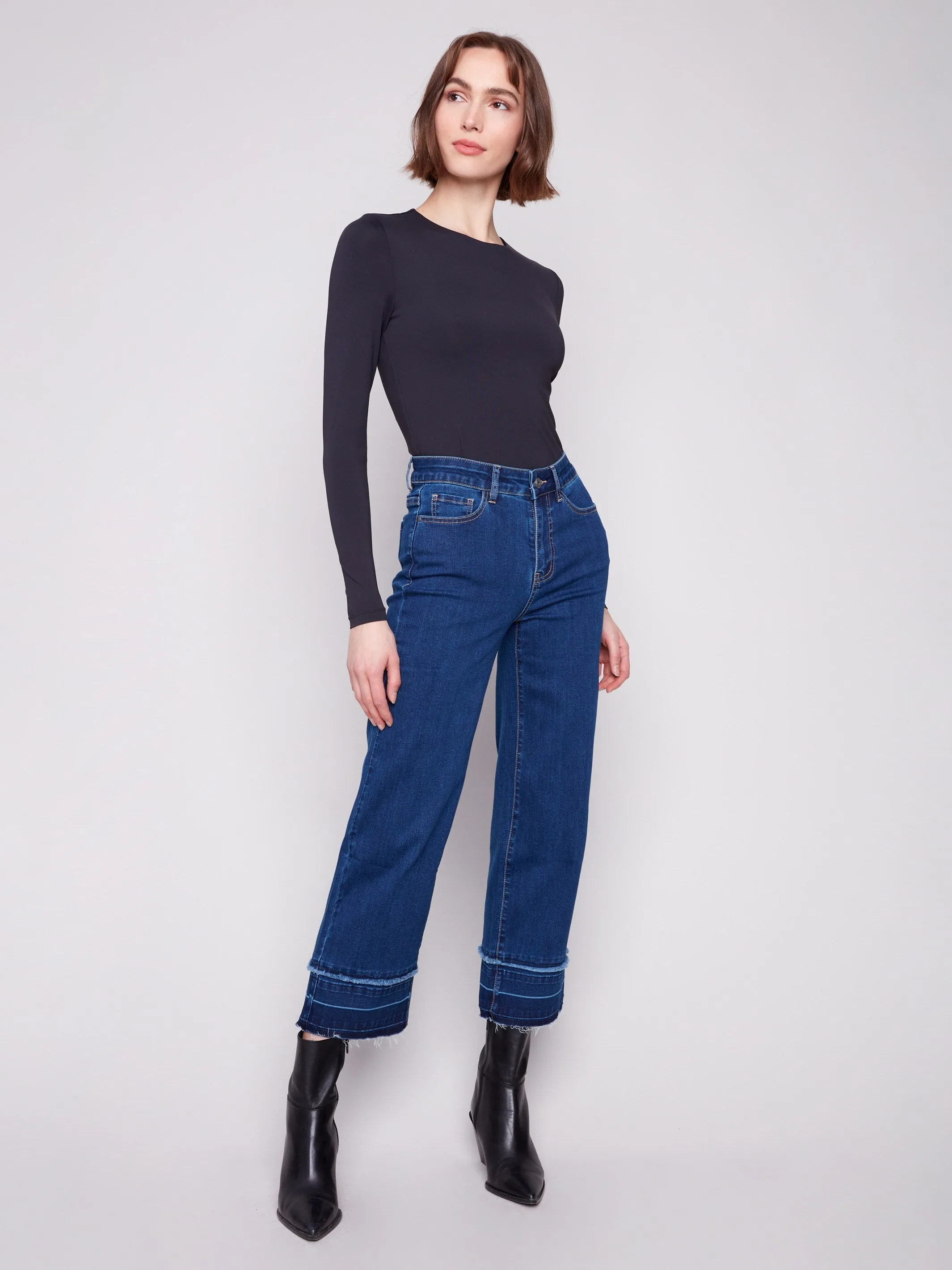 Flare Leg Jeans With Fringed Hem - Indigo Must Have Wear