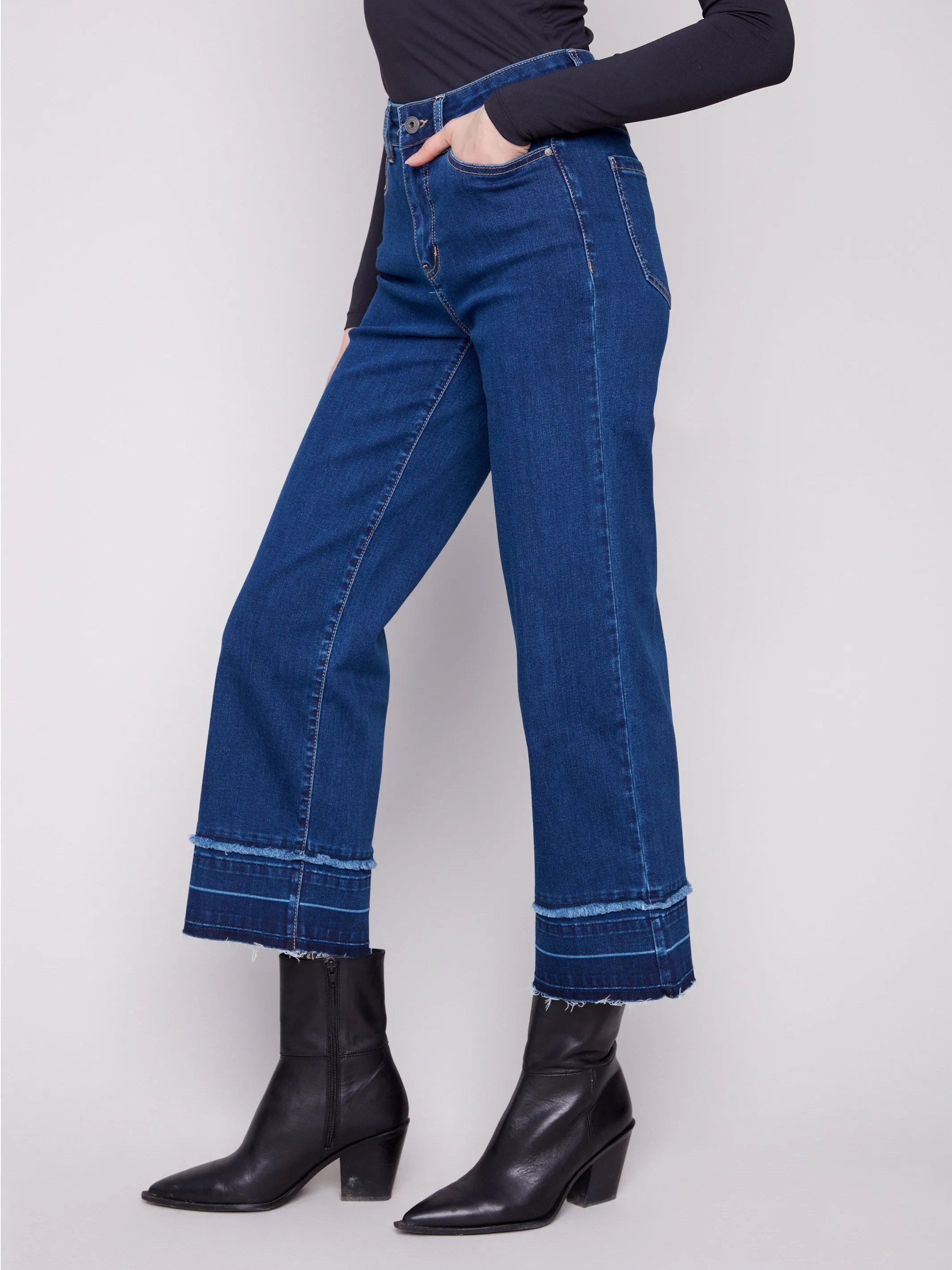 Flare Leg Jeans With Fringed Hem - Indigo Everyday Use