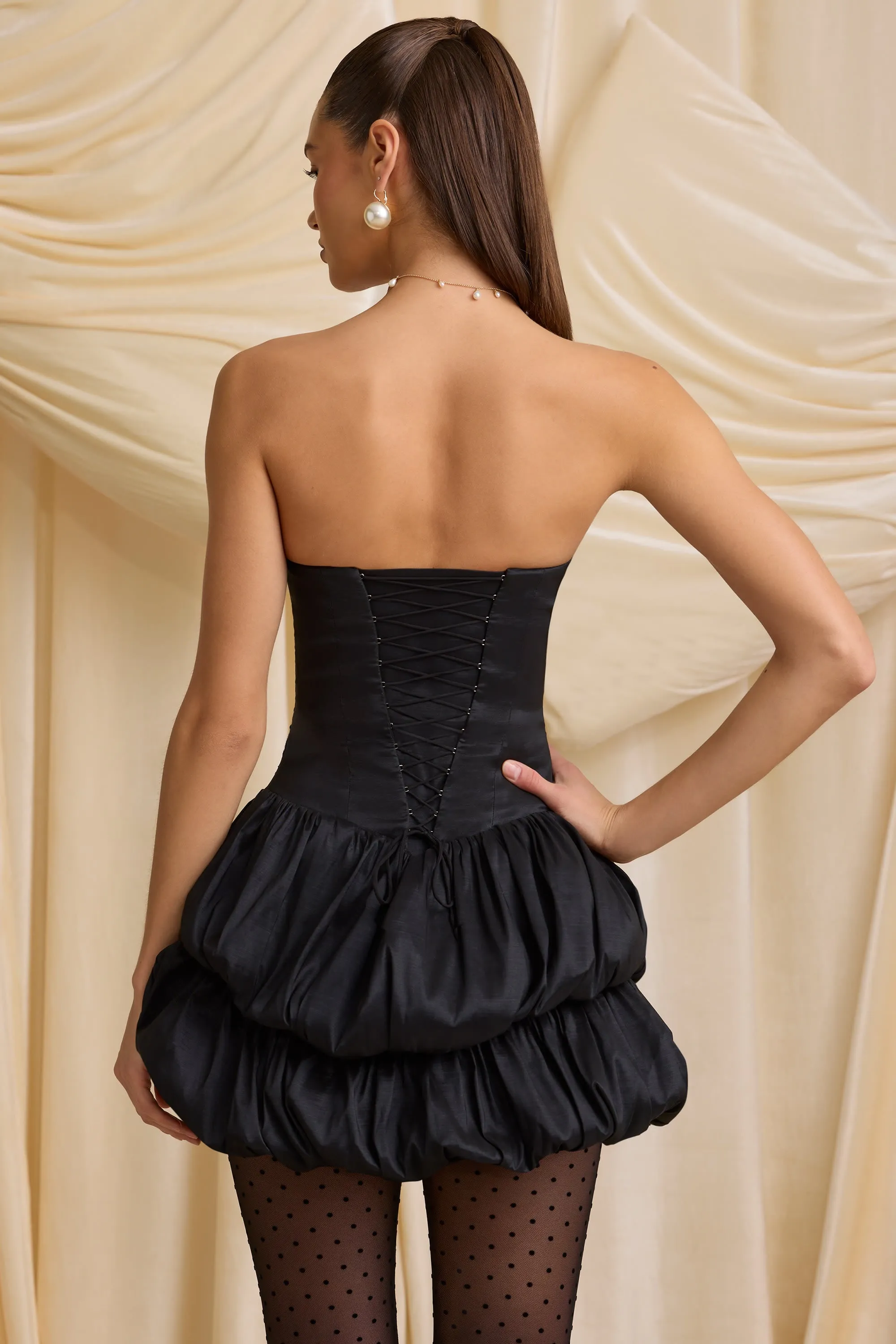 Layered Bubble Hem Corset Mini Dress in Black Comfort Wear Playful Chic