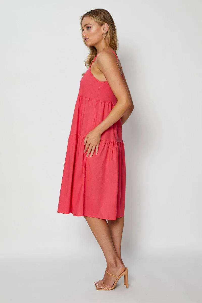 Perfect Shape Contemporary Wear Pink Midi Dress Square Neck