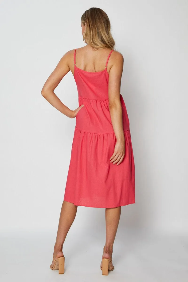 Beautiful floral midi Pink Midi Dress Square Neck