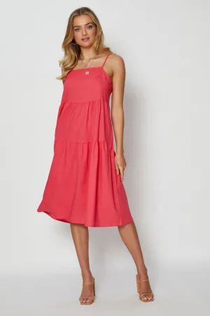 Pink Midi Dress Square Neck All Season Style Sleek Fashion